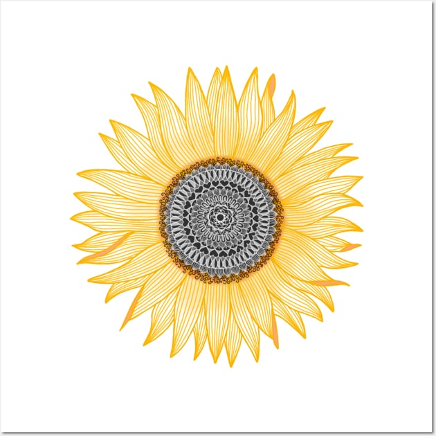 Golden Sunflower Mandala Wall Art by paviash